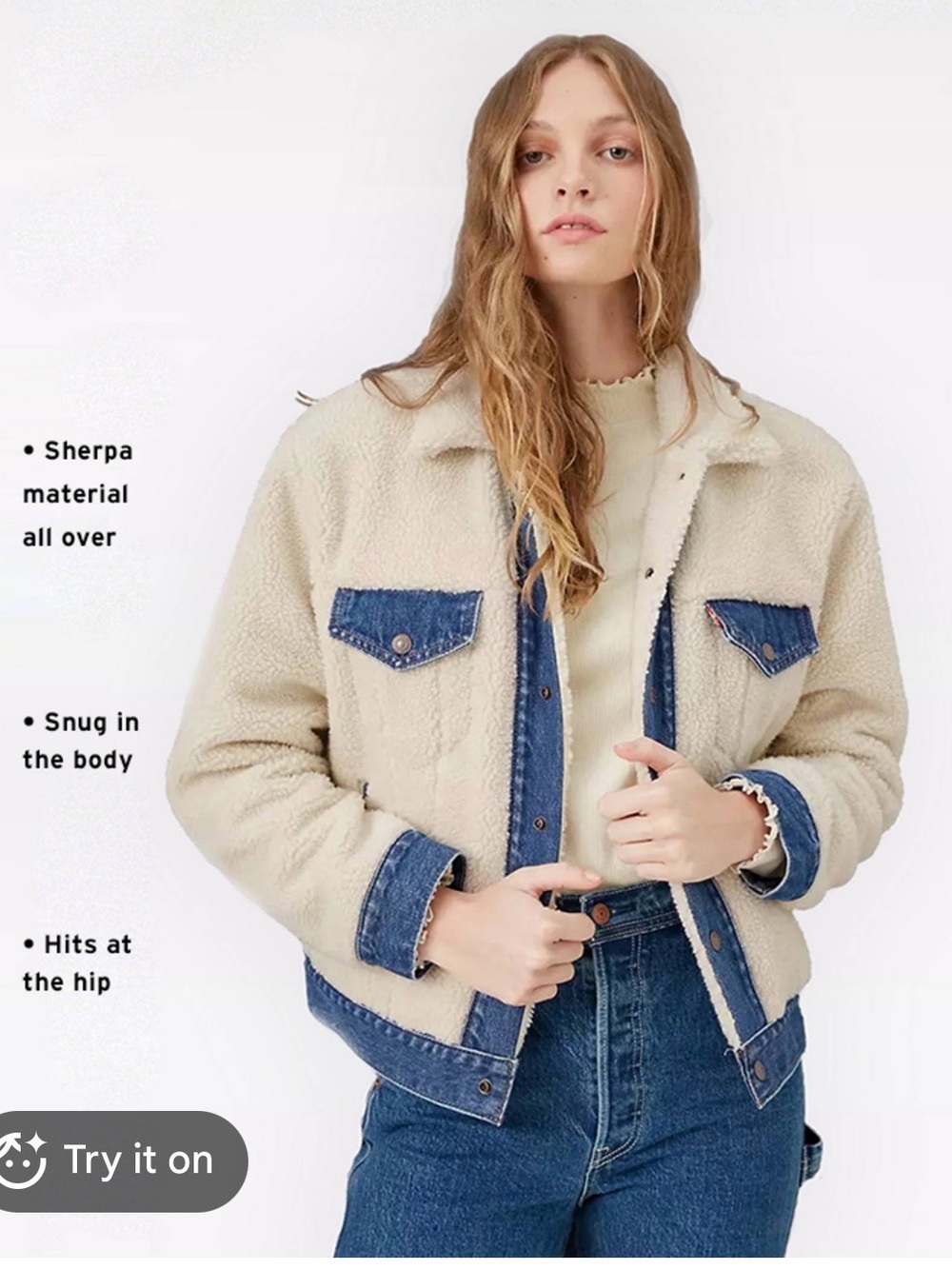Levi's Cream Sherpa Jacket with Blue Denim Trim